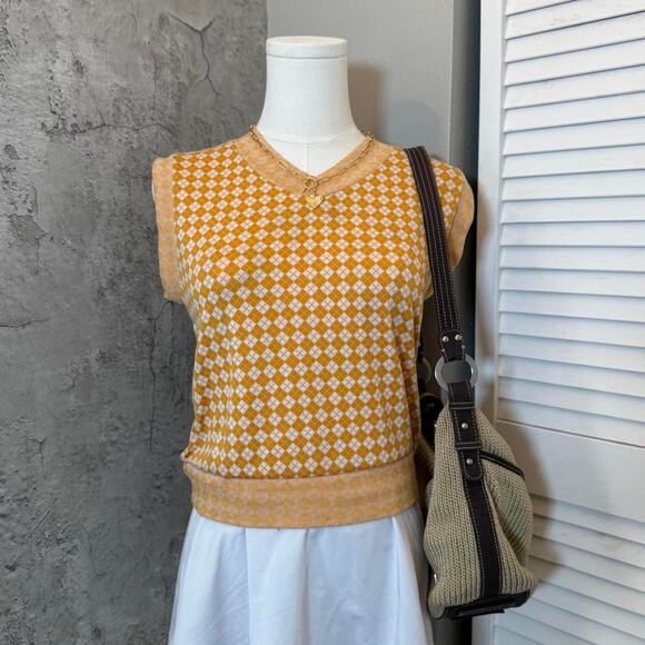 Preppy Yellow & White Checkered Sweater Vest - Picture 1 of 8